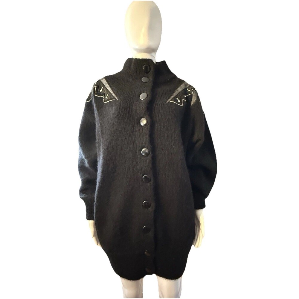Vintage 80s 90s IB Diffusion Wool Mohair Cardigan Sweater Embellished Retro SZ S